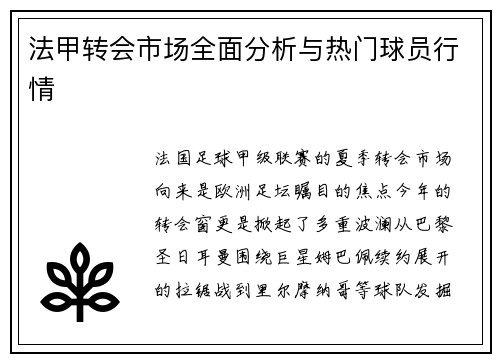 法甲转会市场全面分析与热门球员行情